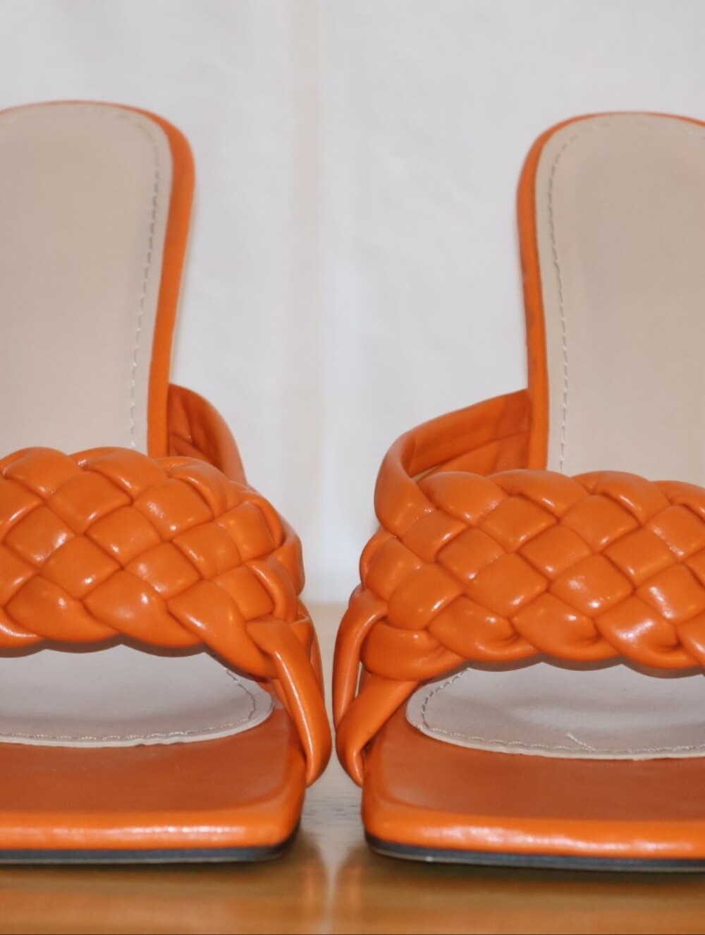 Orange Braided Woven Slide Sandal High Heels. - Picture 4 of 10